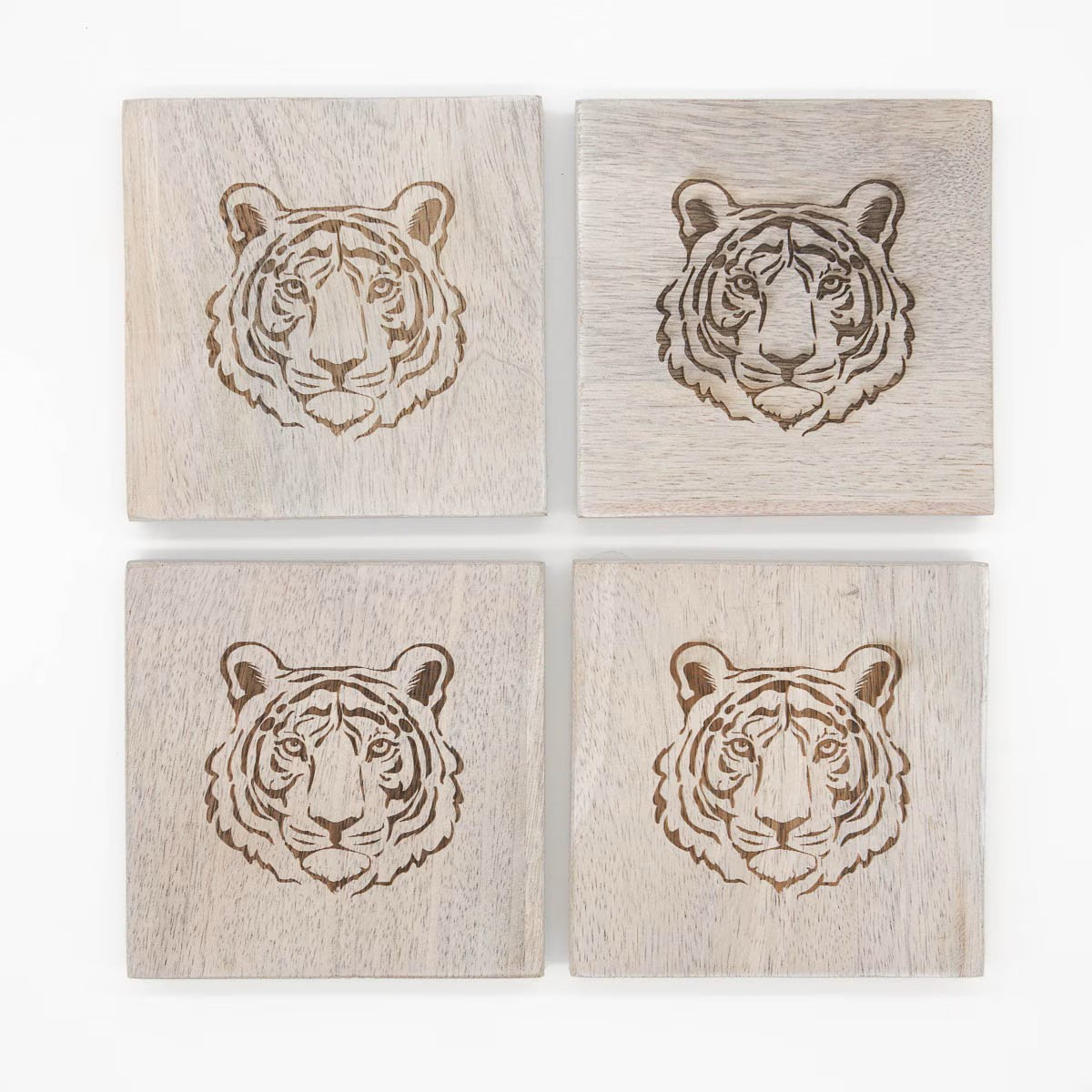 Tiger Etched Wood Coasters